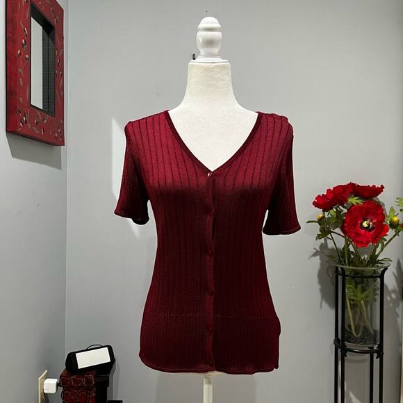 NEW Jones & Co. Rayon Classic Longline V Neck Button Front Semi Sheer Sweater S - Picture 15 of 15